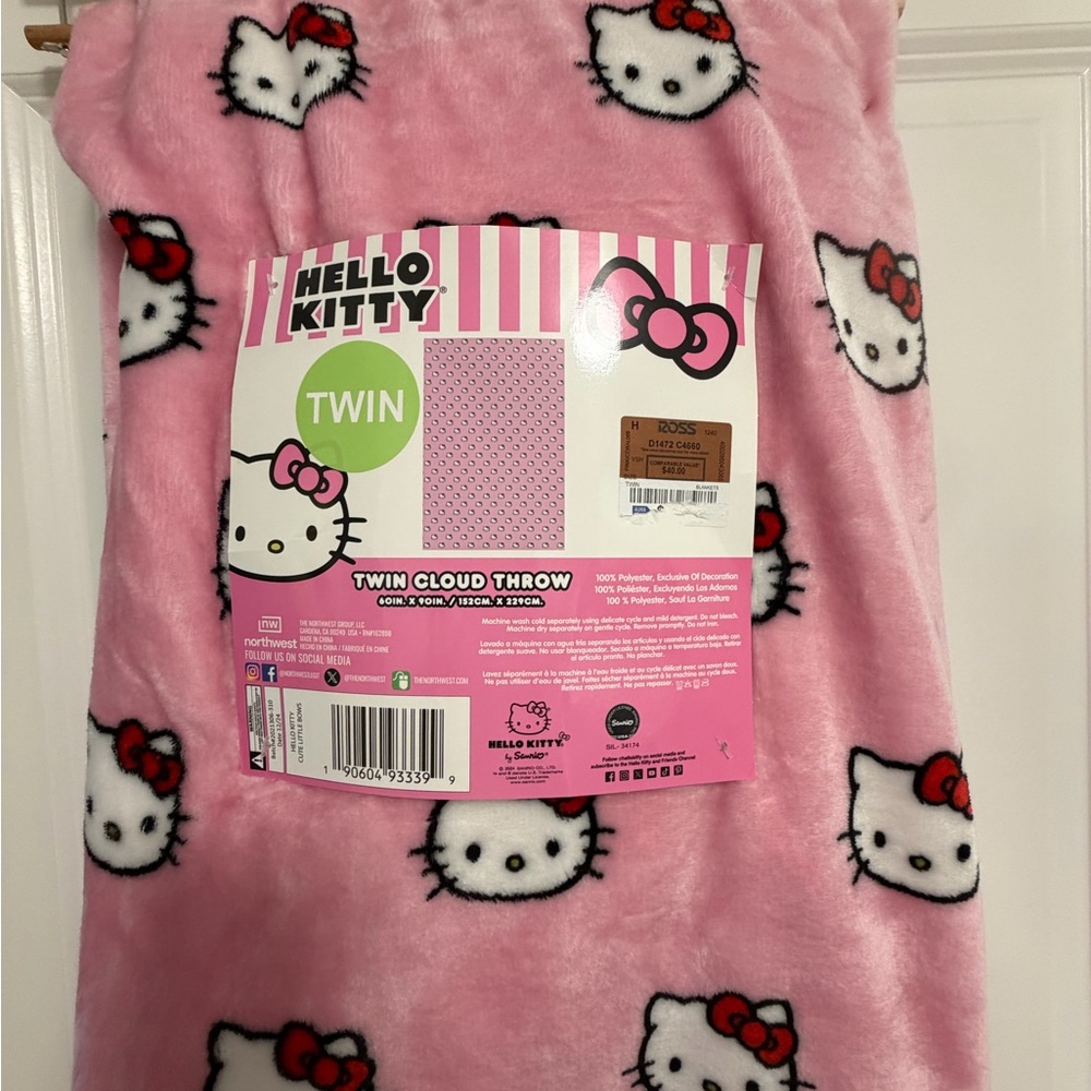 Hello Kitty Pink Twin Throw Blanket
